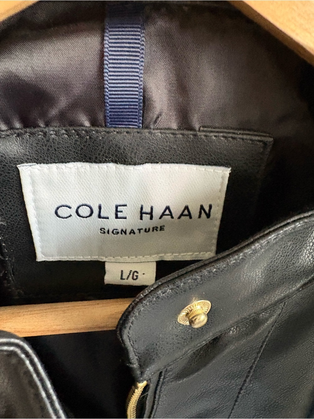 NWT Cole Haan Signature Black Faux Leather Moto Jacket Gold Hardware Large - Picture 3 of 12